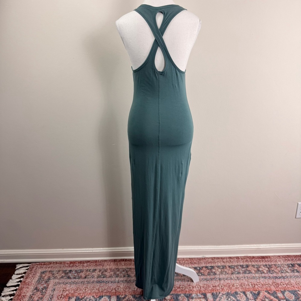 Lululemon Sleeveless Maxi Dress Crisscross Racerback Green Grey Side Slit Slim - Picture 3 of 10